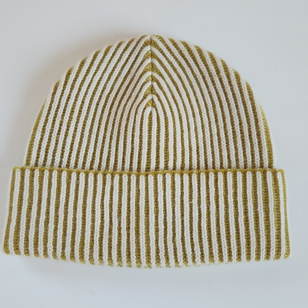 Madewell Striped Merino Wool Beanie Volden Meadow Yellow White - Picture 3 of 4